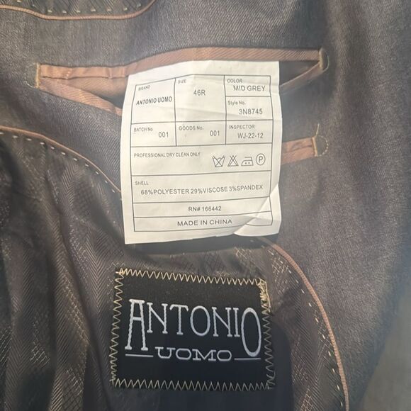 Men’s Antonio Uomo Gray Slim Fit Formal 3 Piece Suit Size 46 Jacket 40 Pants NEW - Picture 14 of 15